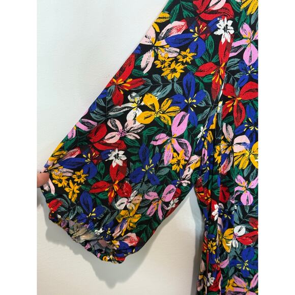 Eloquii Elements Floral Puff Sleeve Dress Sz 16 V-Neck Keyhole Boho Cottagecore - Picture 6 of 9